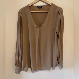 Lord & Taylor Women's V-Neck Long Sleeve Blouse — Gold/tan